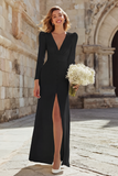 Simple Ivory Sheath Deep V-Neck Maxi Wedding Dress with Slit