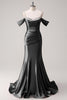 Load image into Gallery viewer, Golden Mermaid Cold Shoulder Sequined Ruched Satin Long Prom Dress