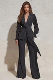 White Notched Lapel Ruffled Slim Fit Women Suit