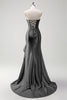 Load image into Gallery viewer, Sparkly Grey Blue Mermaid Strapless Ruffle Corset Satin Long Prom Dress with Slit