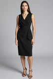 Navy Sheath Ruched Midi Work Dress