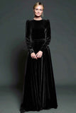 A Line Dark Purple Velvet Formal Dress with Long Sleeves