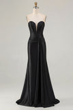 Strapless Mermaid Dark Green Corset Long Prom Dress with Sash
