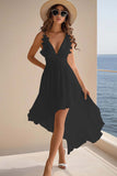 A Line V Neck Ruffled Chiffon Graduation Dress