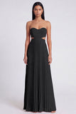 A-Line Pink and Orange Sweetheart Pleated Maxi Dress
