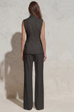 White Notched Lapel Ruched Slim Fit Women's Work Suit
