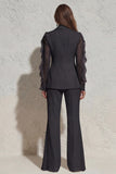 White Notched Lapel Ruffled Slim Fit Women Suit