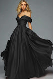 Red Off The Shoulder A Line Pleated Prom Dress