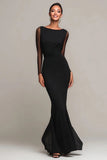 Black Mermaid Boat Neck Maxi Formal Dress