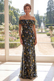 Off the Shoulder Green Mermaid Embroidered Mother Of the Bride Dress
