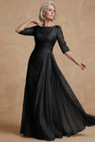 Dusty Sage Ruched A Line Boat Neck Long Mother of the Bride Dress