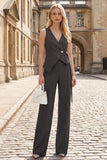 2 Piece V-Neck Sky Blue Sleeveless Women's Work Suits