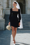 Ivory A-Line Square Neckline Satin Engagement Dress