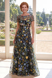 Green A-Line Short Sleeves Embroidered Mother Of the Bride Dress
