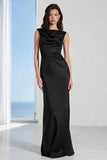 Coffee Bateau Neck Sheath Long Bridesmaid Dress