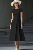 Daffodil A Line Boat Neck Vintage Satin Long Work Dress