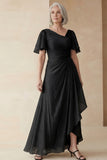 Dusty Sage A Line Ruched Mother of the Bride Dress with Short Sleeves