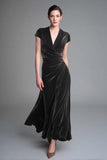 Velvet Caramel Ruched V Neck Long Formal Dress