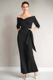 Navy Off the Shoulder Sheath Formal Dress