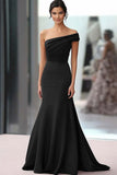 One Shoulder Coffee Crepe Sheath Ruched Gala Dress