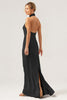 Load image into Gallery viewer, Champagne Sheath Halter Long Bridesmaid Dress With Slit