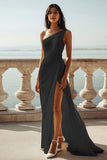 Chiffon Ivory One Shoulder Maxi Sheath Beach Engagement Dress with Slit