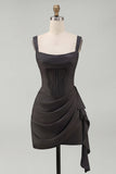 Ivory Corset Square Neck Ruched Bodycon Mini Graduation Dress with Ruffles