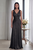 Dusty Rose A Line V Neck Pleated Long Evening Dress