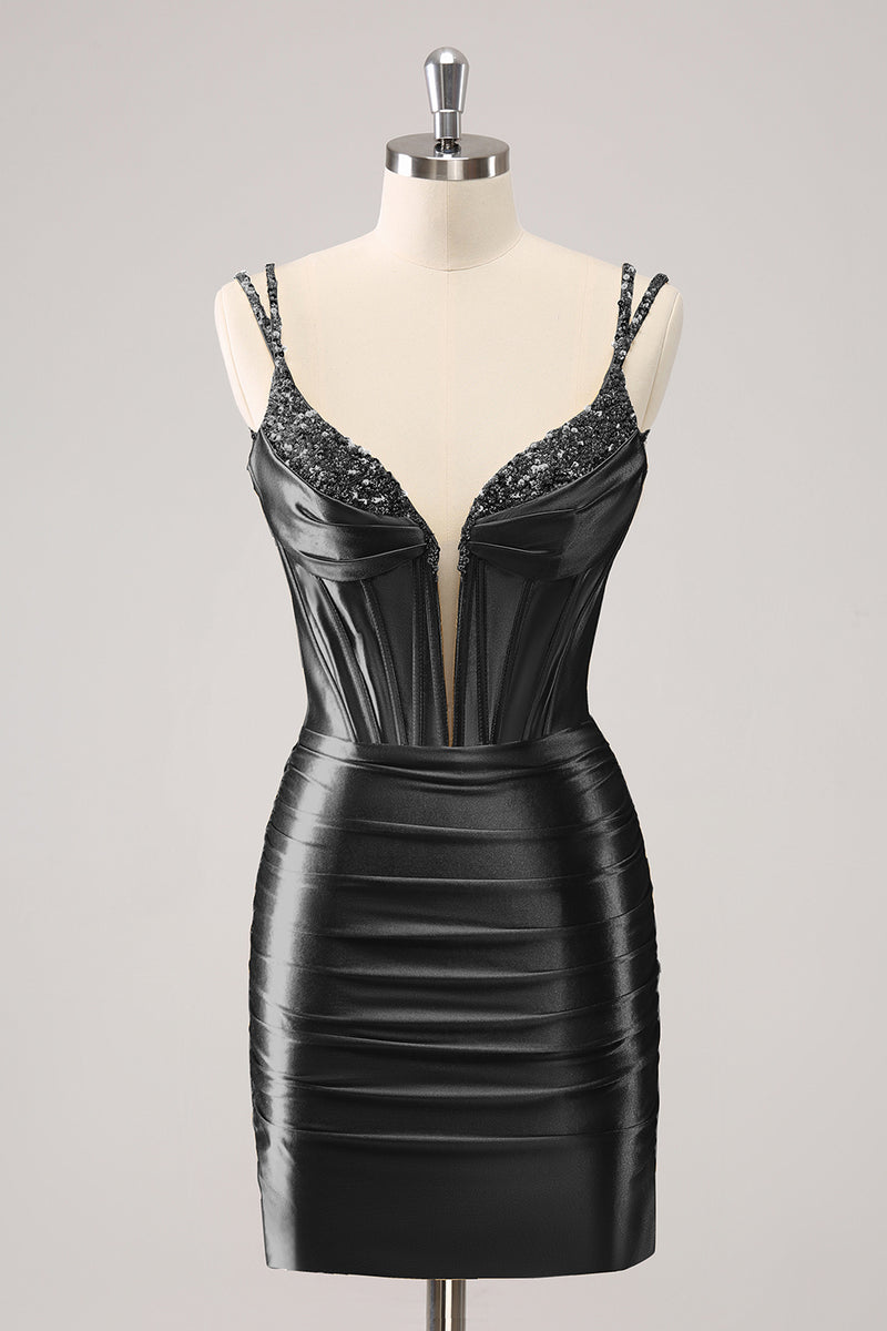 Load image into Gallery viewer, Golden Spaghetti Straps Bodycon Graduation Dress with Sequins