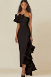 One Shoulder Sheath White Graduation Dress with Ruffles