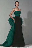 Black and Red Strapless Mermaid Long Formal Dress with Bow