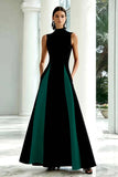 Elegant A-Line Black and White High Neck Long Formal Dress