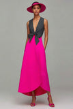 Orange And Fuchsia V Neck A Line Formal Dress