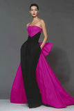 Strapless Black and Red Mermaid Evening Dress with Bow