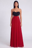 A-Line Pink and Orange Sweetheart Pleated Maxi Dress