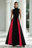 Elegant A-Line Black and White High Neck Long Formal Dress