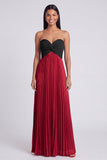 A-Line Pink and Orange Sweetheart Pleated Maxi Dress with Bow