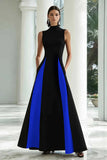 Elegant A-Line Black and White High Neck Long Formal Dress