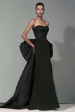 Black and Red Strapless Mermaid Long Formal Dress with Bow