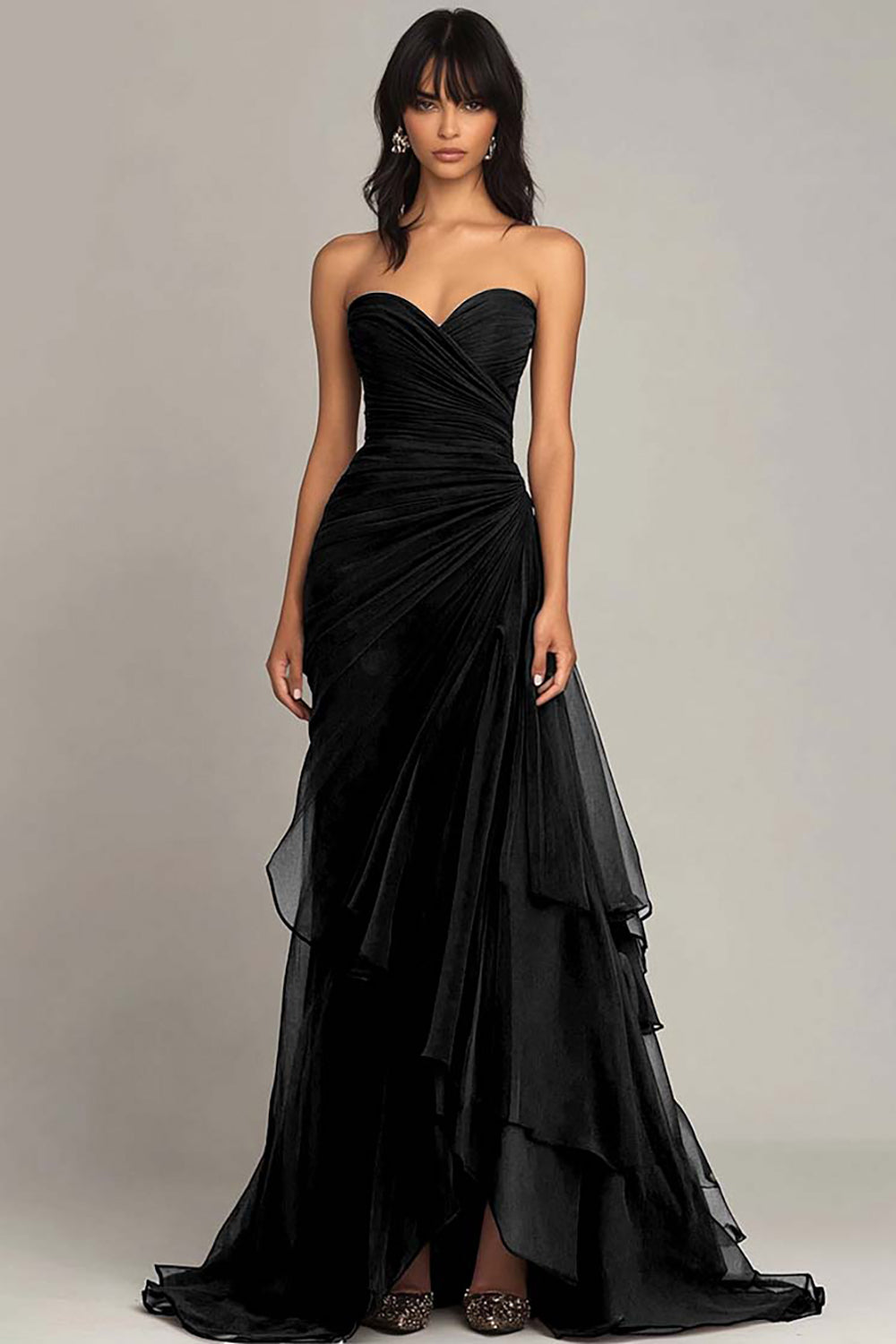 Zapaka Women Elegant Sweetheart Ruffled Black Tie Dress Ruched Strapless Mermaid Black Dress ZAPAKA UK Zapaka Women Elegant Sweetheart Ruffled Black Tie Dress Ruched Strapless Mermaid Black Dress ZAPAKA UK