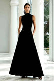 Elegant A-Line Black and White High Neck Long Formal Dress