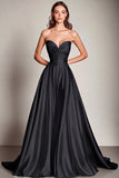 Navy Sweetheart Satin A Line Long Evening Dress