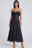 Strapless Light Blue Embroidery A Line Maxi Floral Dress with Ruffles