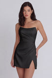 Strapless Bodycon Ruched White Graduation Dress with Slit