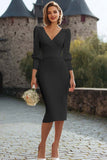 White Sheath Long Sleeve Midi Engagement Dress