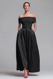 Off the Shoulder Fuchsia and Red A Line Color Block Maxi Dress with Pockets