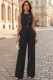 Ivory Single Breasted 2 Piece Round Neck Women's Work Suits