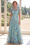 Green A-Line Short Sleeves Embroidered Mother Of the Bride Dress