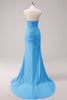 Load image into Gallery viewer, Mermaid Applique Strapless Corset Long Fuchsia Prom Dress with Slit