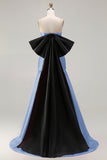 Strapless Fuchsia A-Line Convertible Satin Long Prom Dress with Large Bow